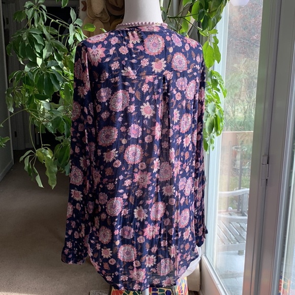 Lucky Brand Boho Floral Top Blouse Sz M - Picture 4 of 12